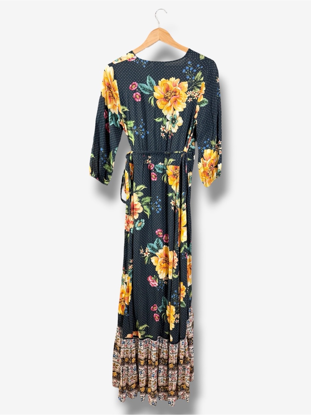 Anthropologie Farm Rio Majorca Wrap Dress Size S Blue Floral Polka Dot Hi Low - Picture 14 of 15
